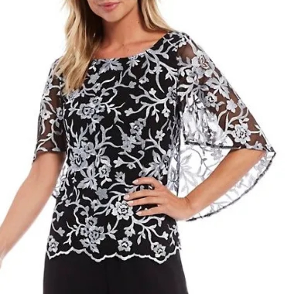 Alex evenings blouse capelet illusion XL